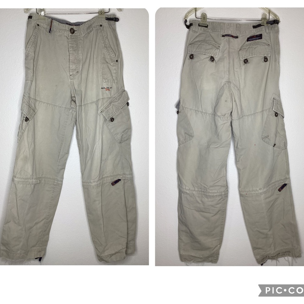 Triple Five NYC Cargo Convertible Pants Tan Distressed 34